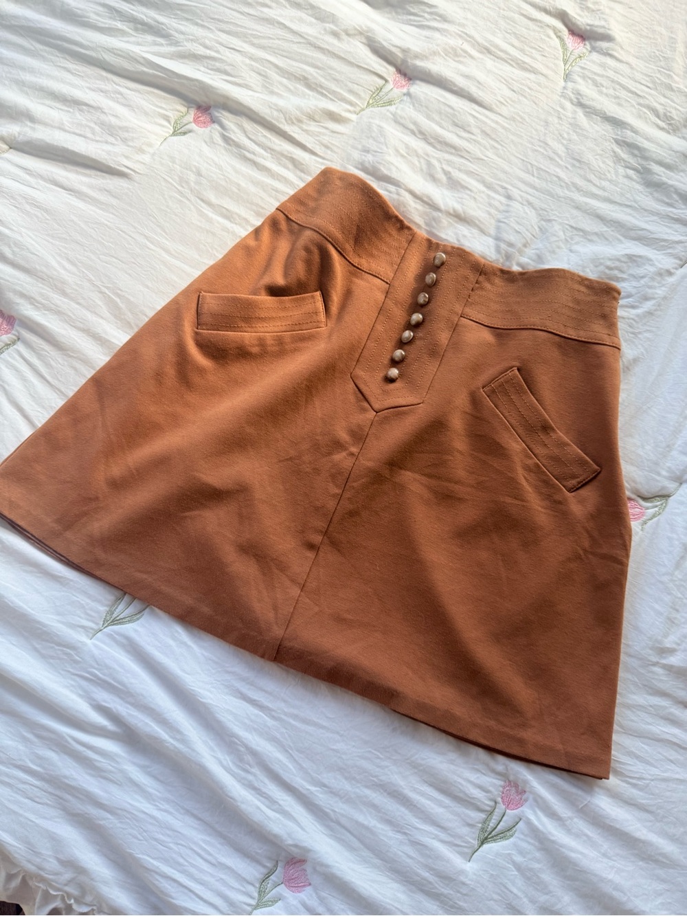 MNG Vintage 90's Brown Preppy Women's Tan A-Line Midi Skirt